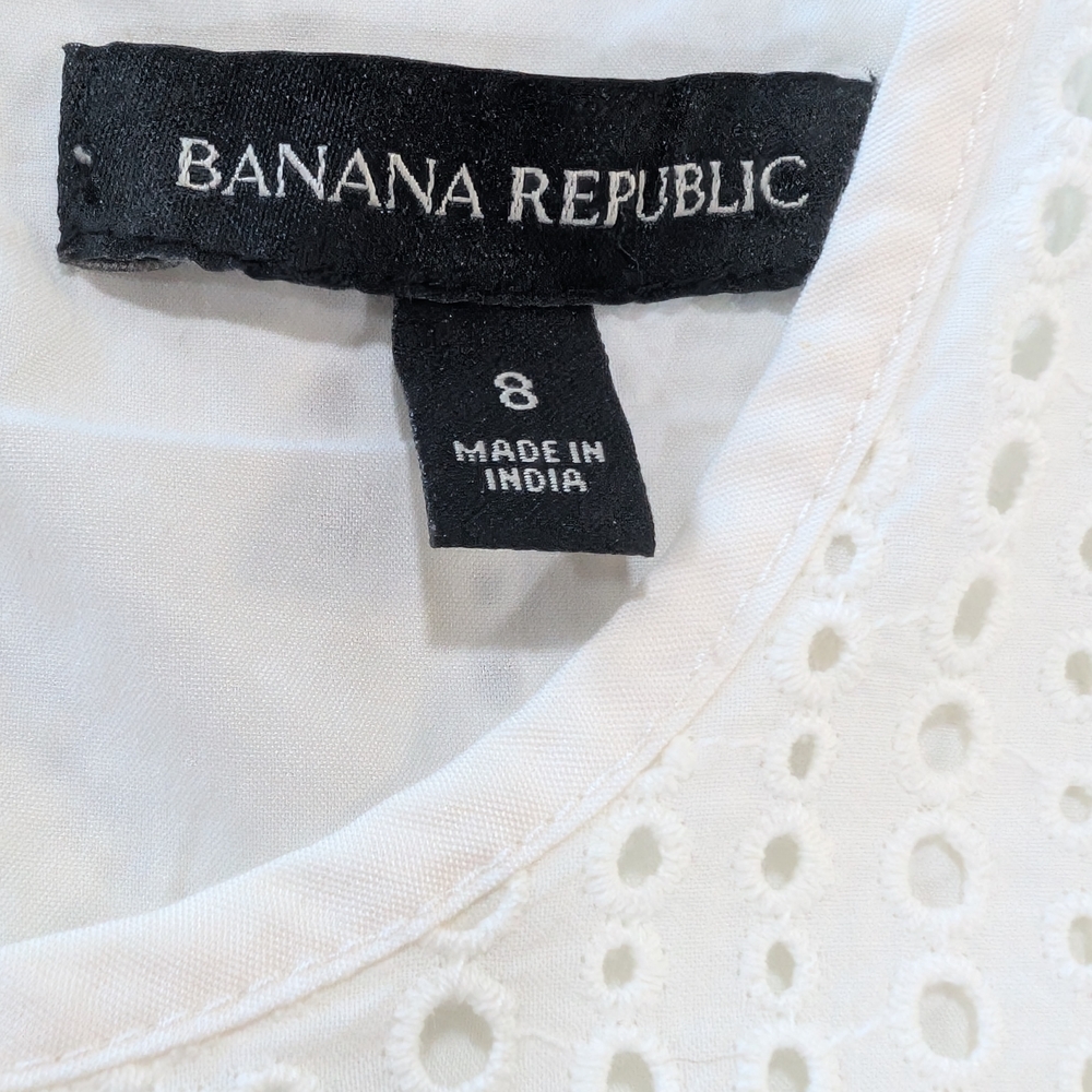 Banana Republic Cream Eyelet Midi Dress Women's Size 8 Preppy Lace Flare Sleeve - Picture 3 of 14